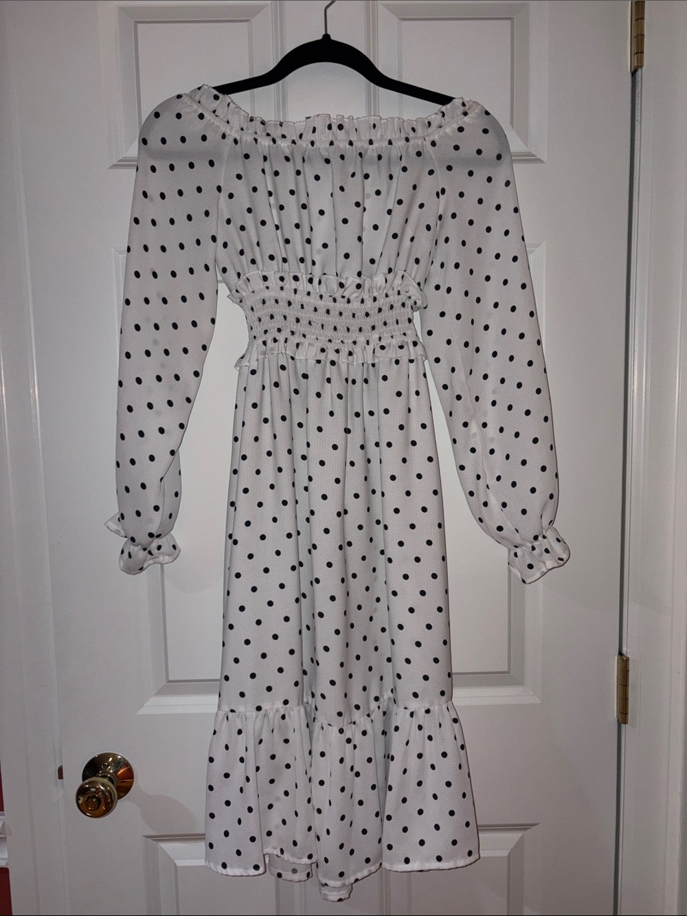 White Polka Dot Off-Shoulder Midi Dress